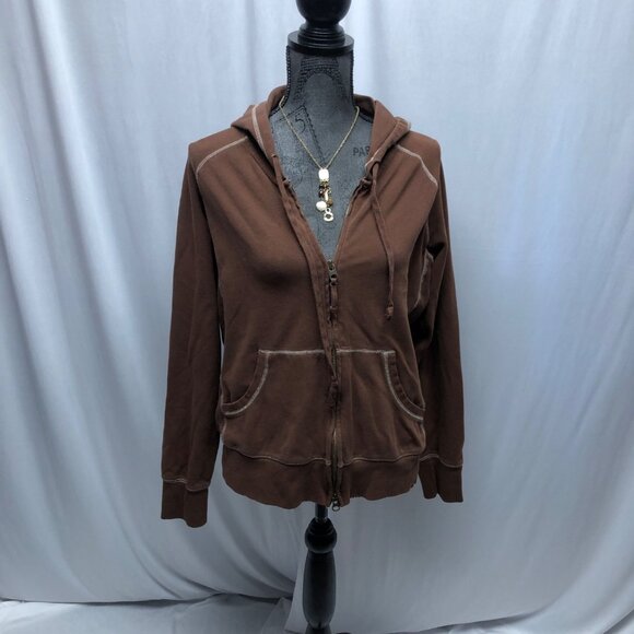Gap Zip Up Hoodie Womens Size XL Brown Pockets Drawstring Sweatshirt Jacket Y2K - Picture 1 of 9